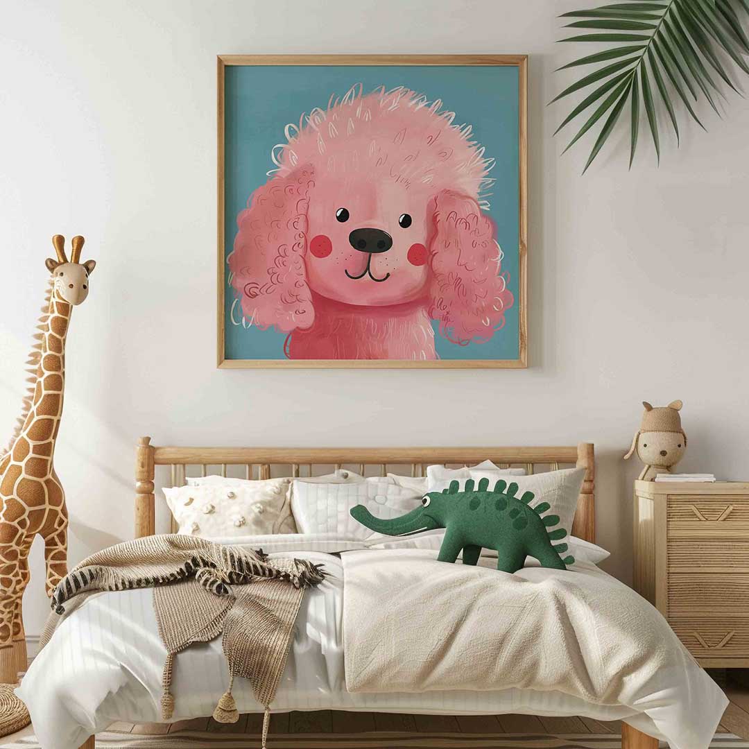 Roze hond – vierkante kinderkamer wanddecoratie van WallArtistic