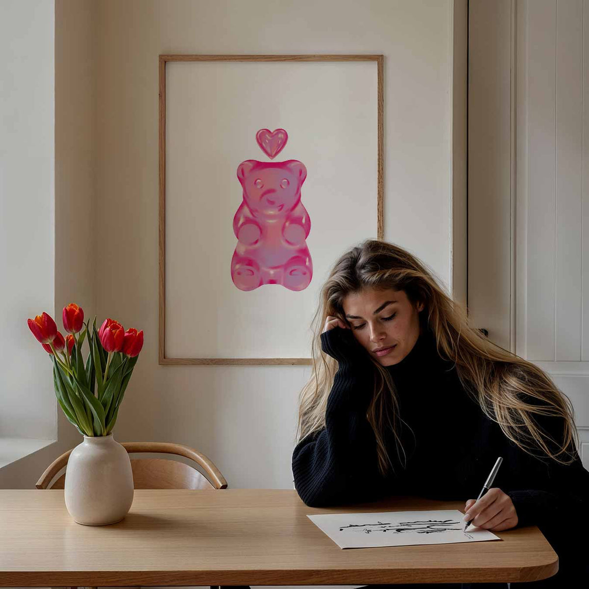 Schattige Gummybeer – staande muurposter met zomerse uitstraling