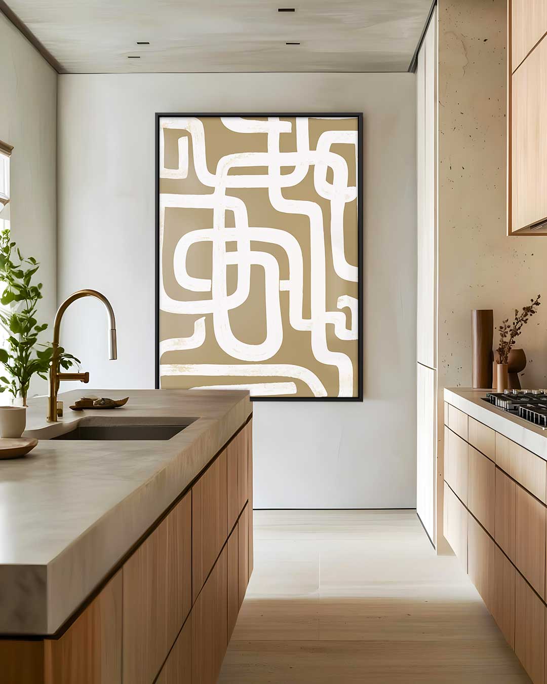Abstract Labyrint Bruin – dibond wanddecoratie in staand formaat