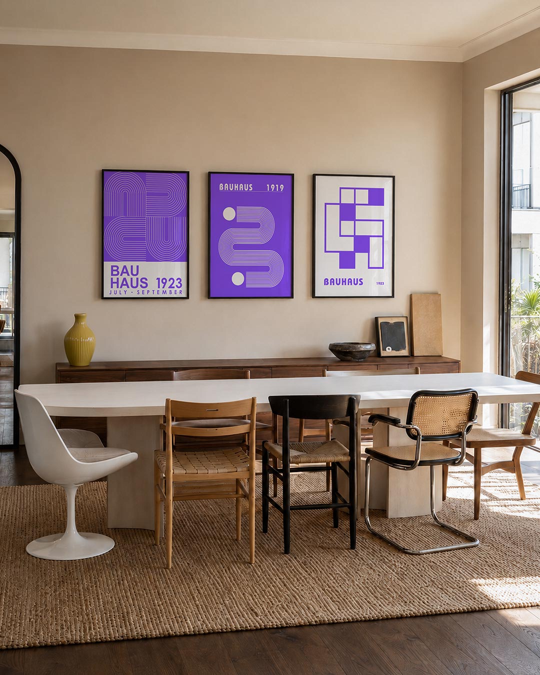 Lijnen en kleurvlakken driedelige posterset – deze posterset in drie delen toont een levendig spel van