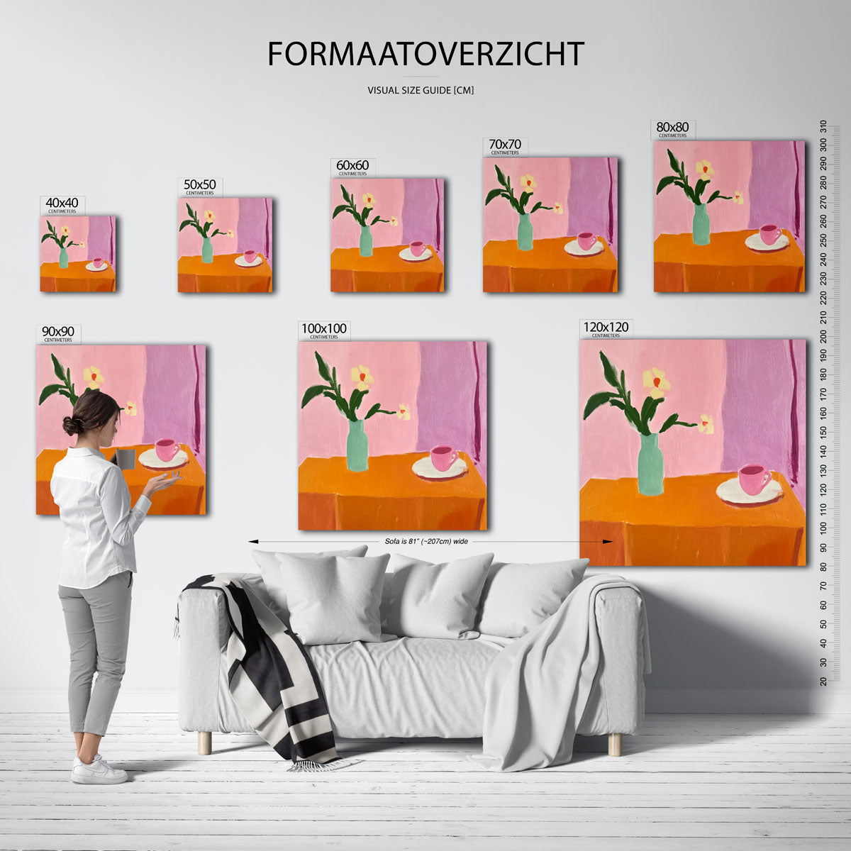 Bloemen en kopje – vierkante muurposter voor een modern interieur