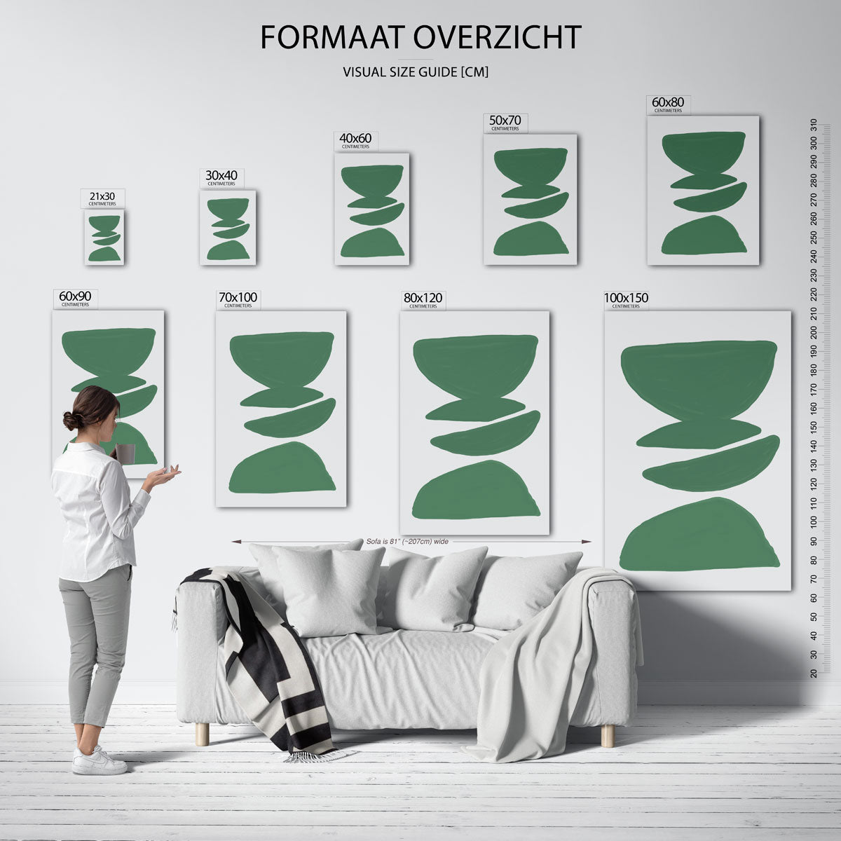 Groene vormen – staande muurposter met hedendaagse illustratie