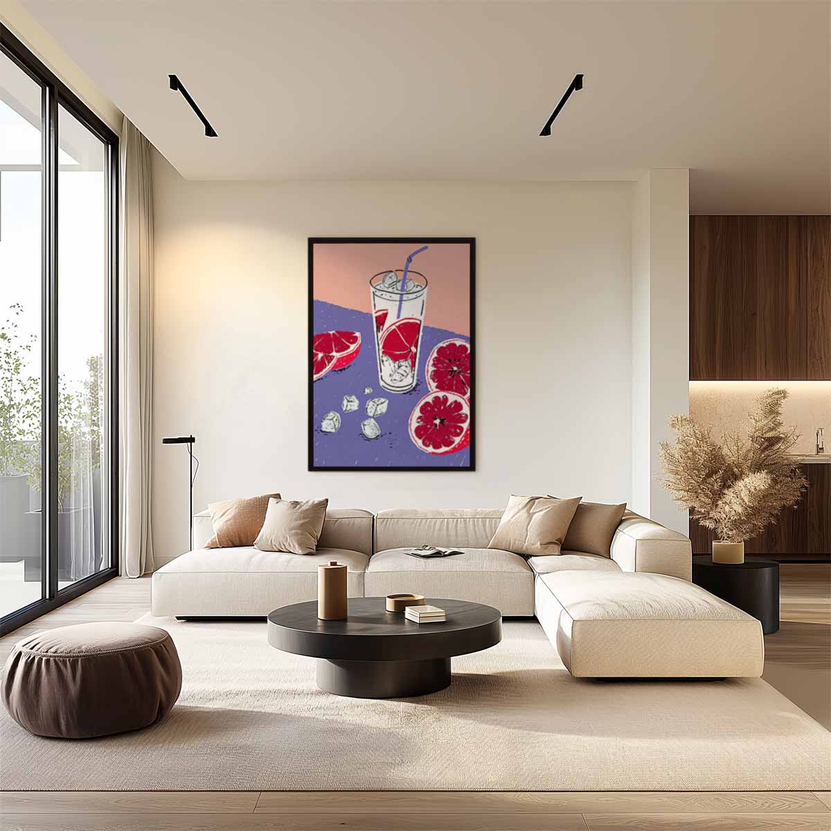 Zomers Grapefruit Avontuur – dibond wanddecoratie in staand formaat