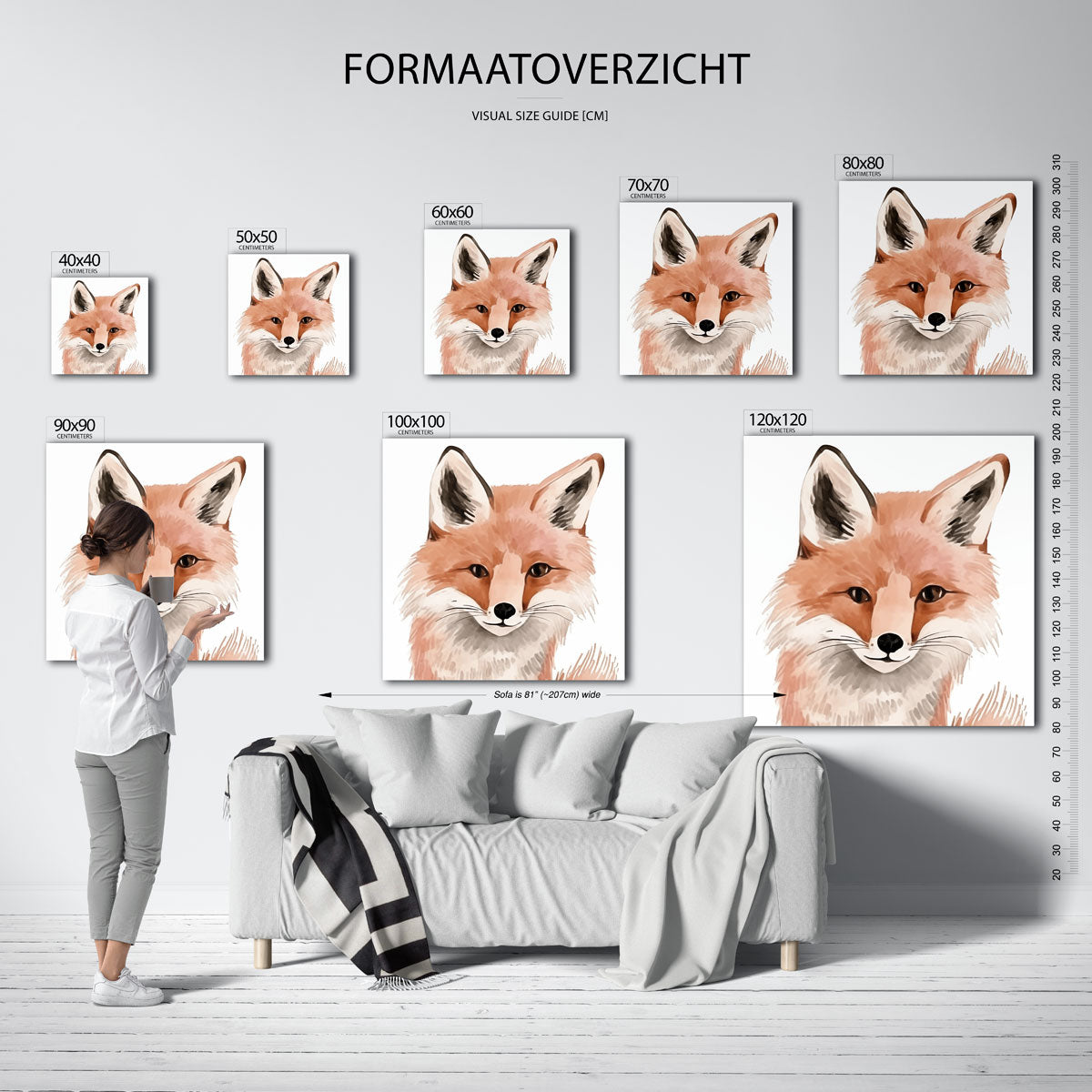 Vos portret – vierkante muurposter voor de kinderkamer