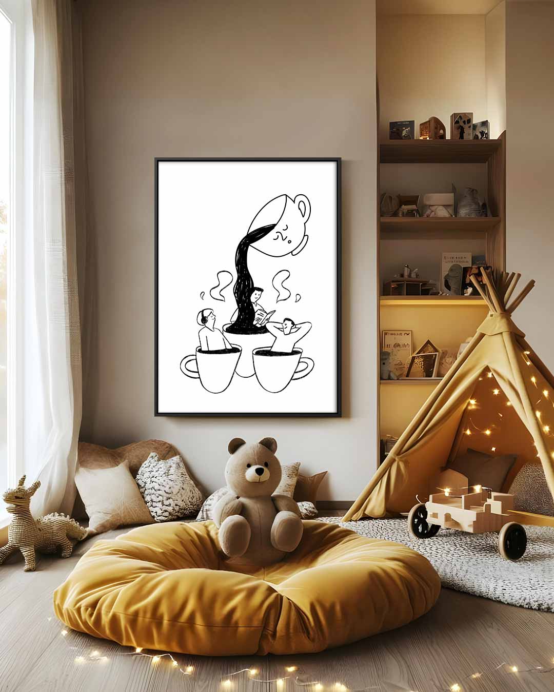 Koffie Dromen – modern portret kunstwerk van WallArtistic