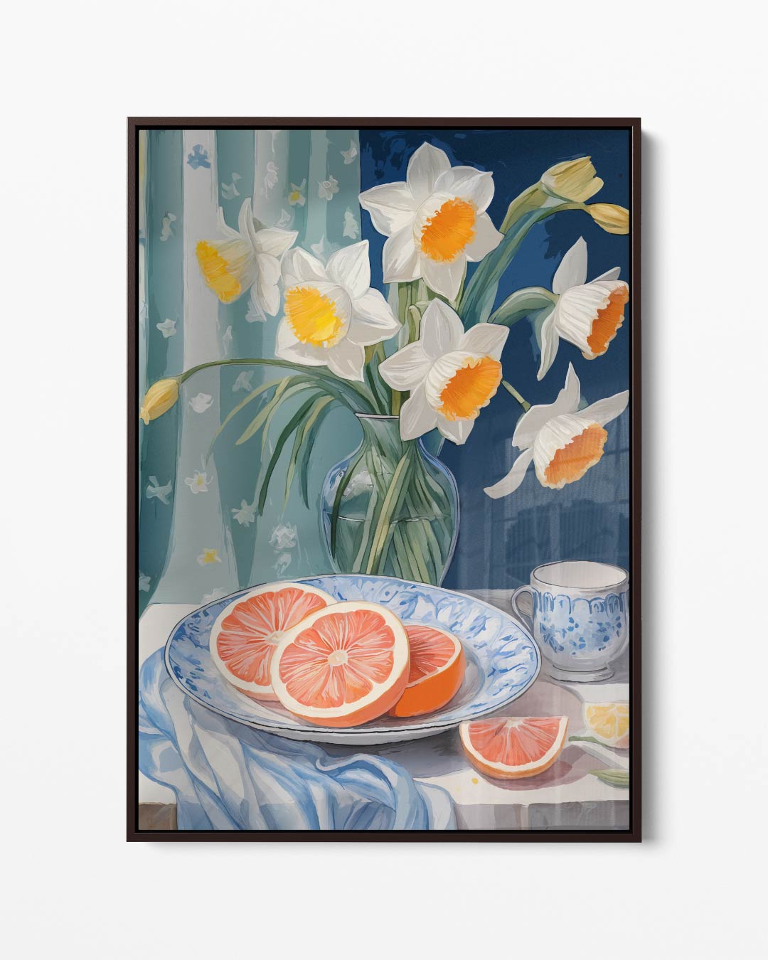 Lente Stilleven met Narcissen en Grapefruit – portret kunstwerk als wanddecoratie