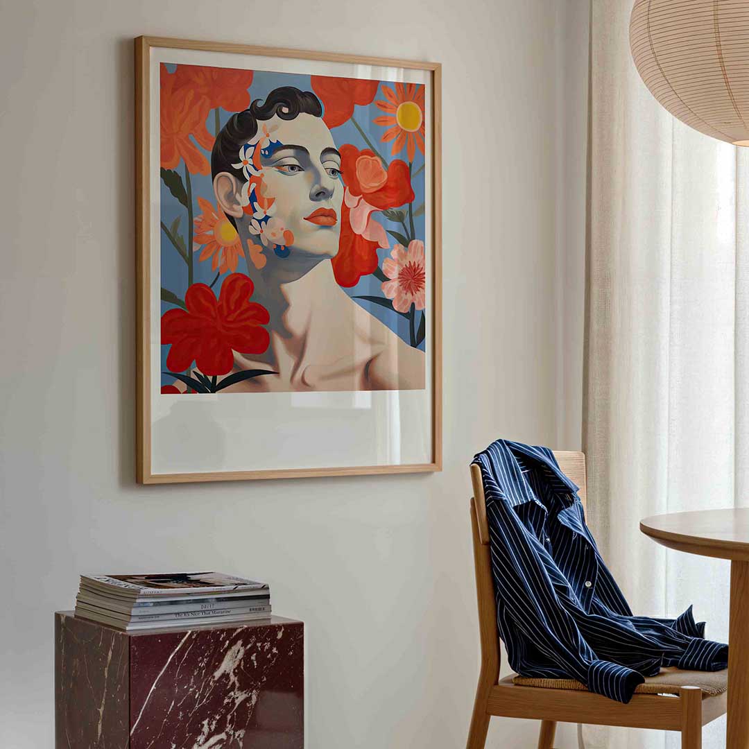 Portret met bloemen – kleurrijke illustratie poster in staand formaat