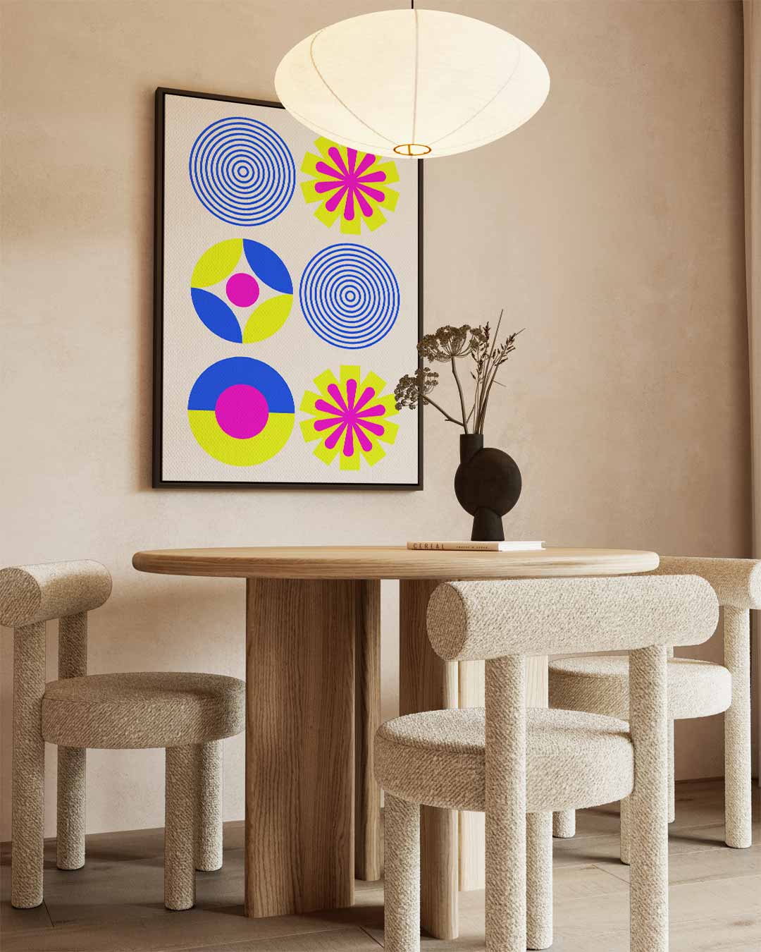 Kleurrijke Cirkelpatronen – kunstwerk met zwarte baklijst
