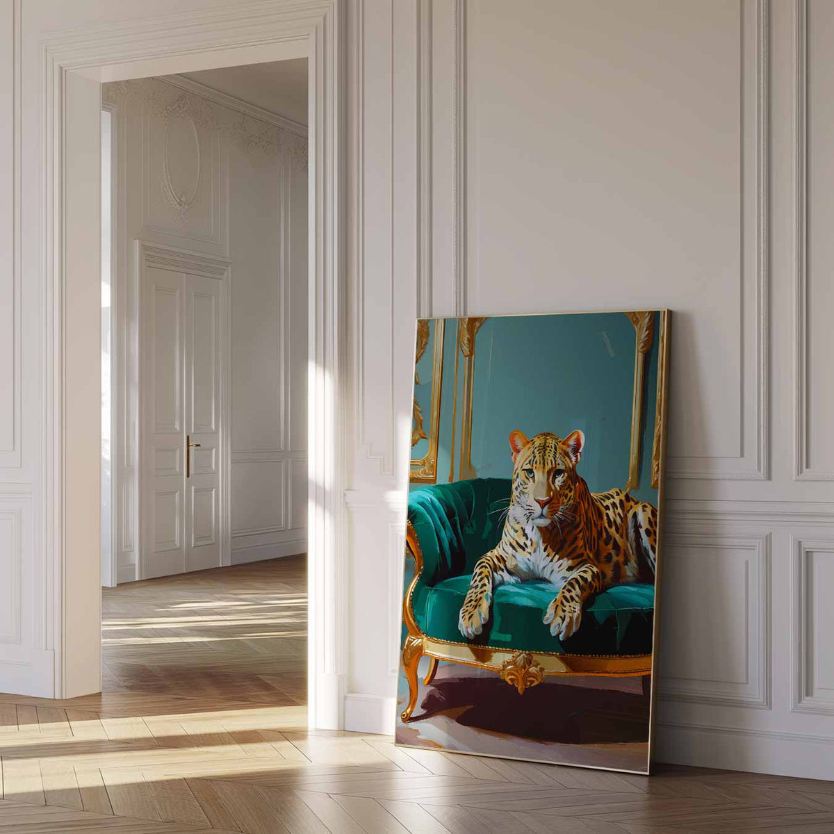 Luxe Leopard Lounge – dierenposter als moderne staande wanddecoratie