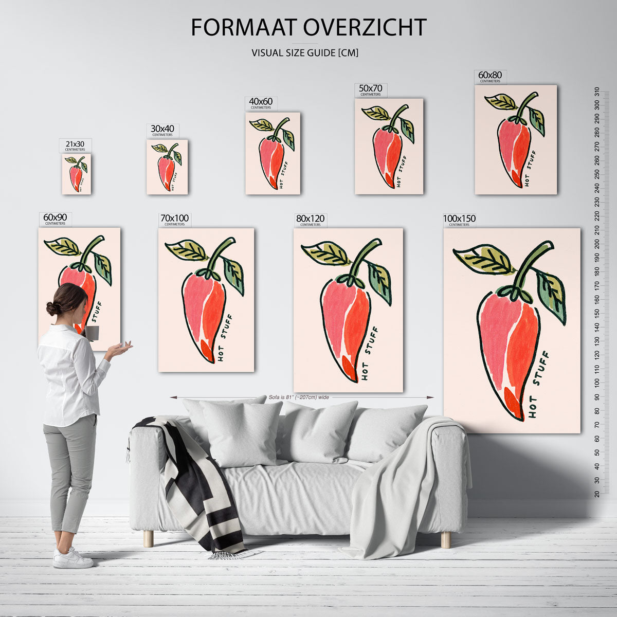 Paprika met tekst – staande muurposter voor keuken of eethoek