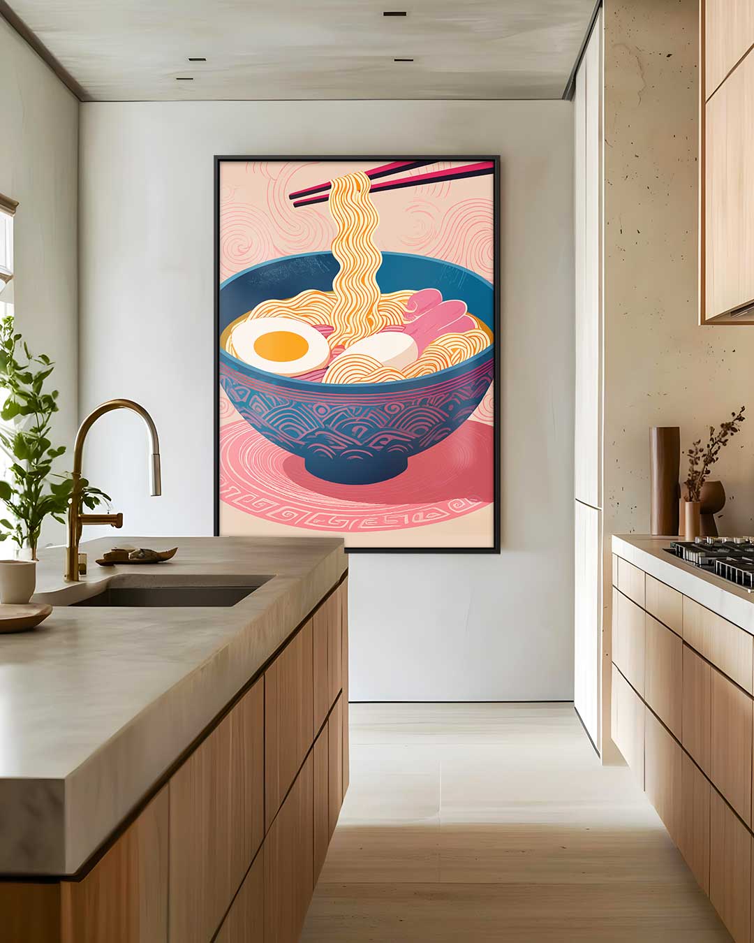 Vibrant Ramen Illustratie – staand kunstwerk voor modern interieur