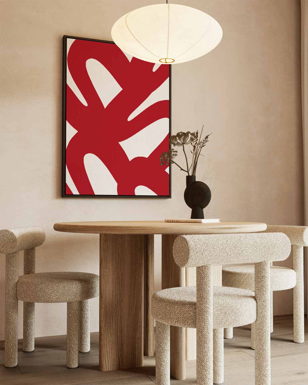 Rode Moderne Wandkunst – kunstwerk met zwarte baklijst