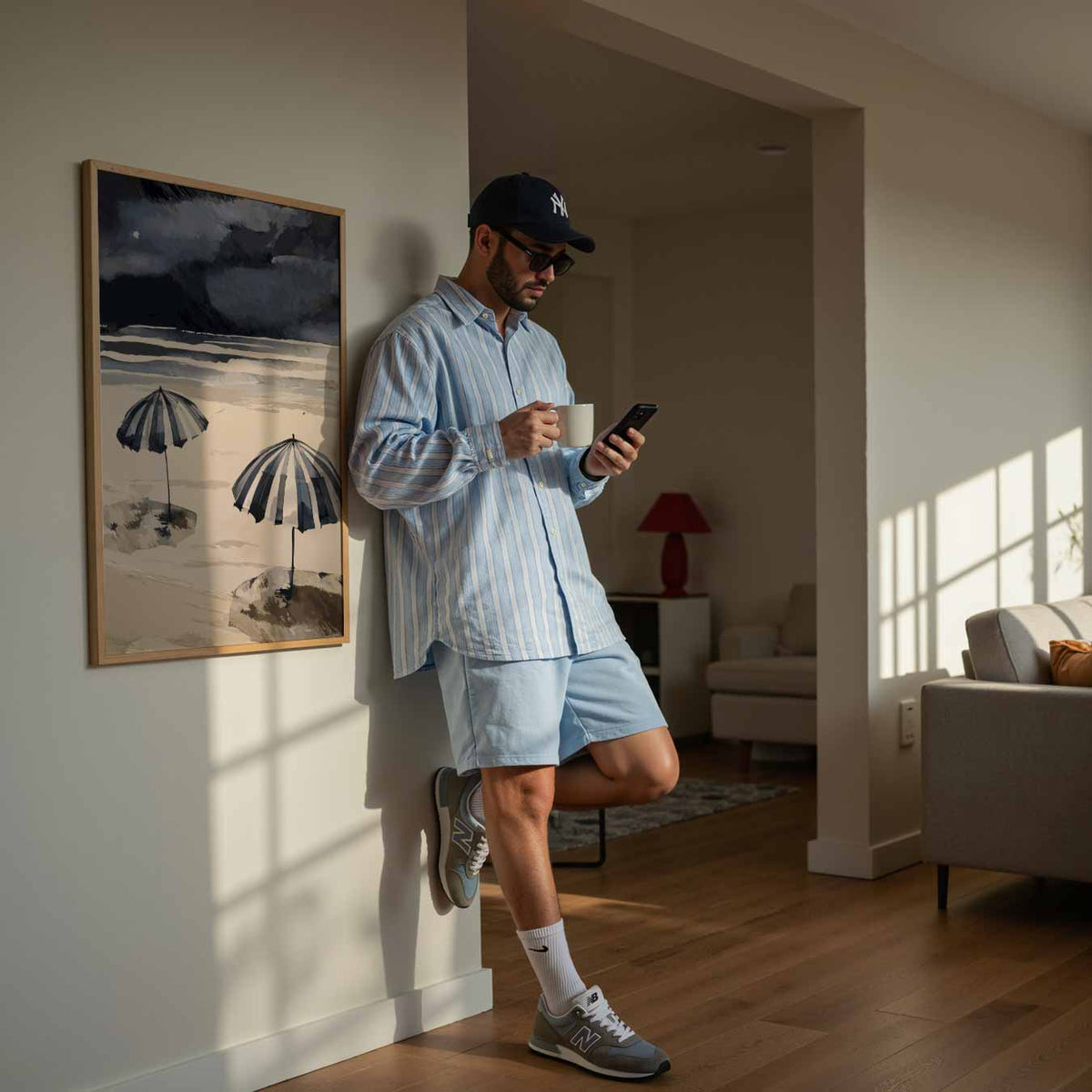 Strandparaplu's in de Schemering – zomerse poster in staand formaat