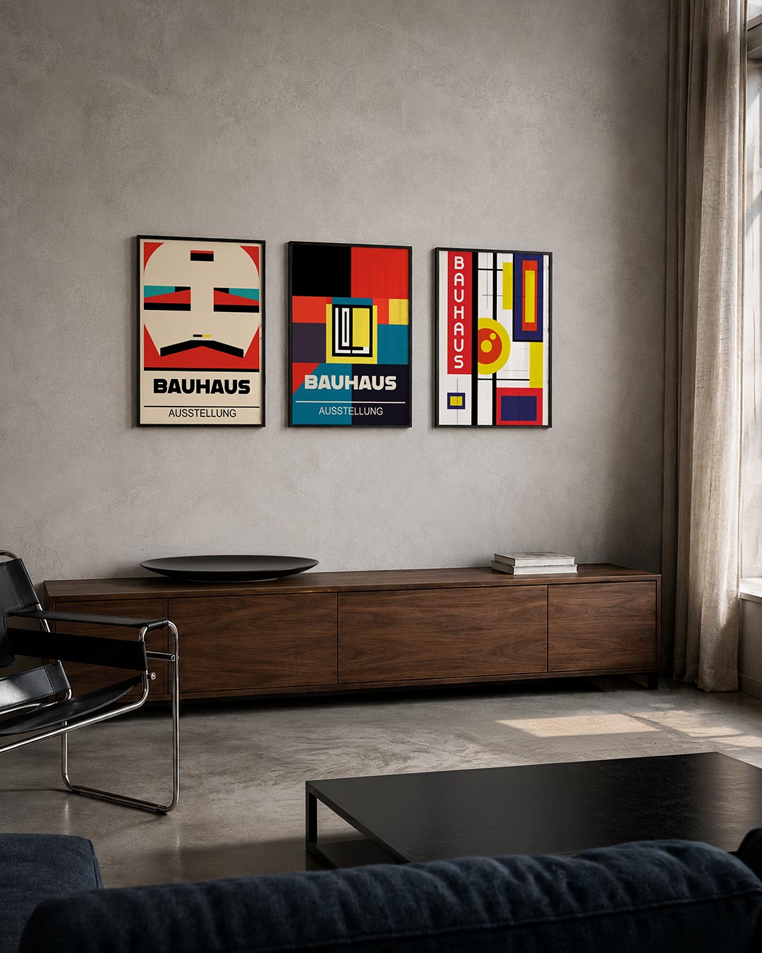 Kleurrijke vlakken posterset – tweede productweergave – deze posterset in drie delen toont een speelse combinatie van rode