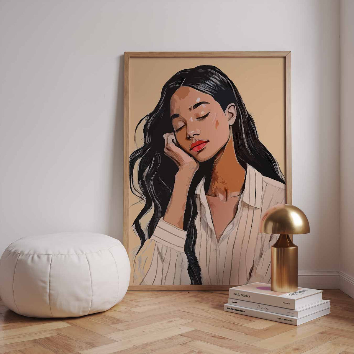 Dromerige Vrouw Portret – staande zomer wanddecoratie van WallArtistic
