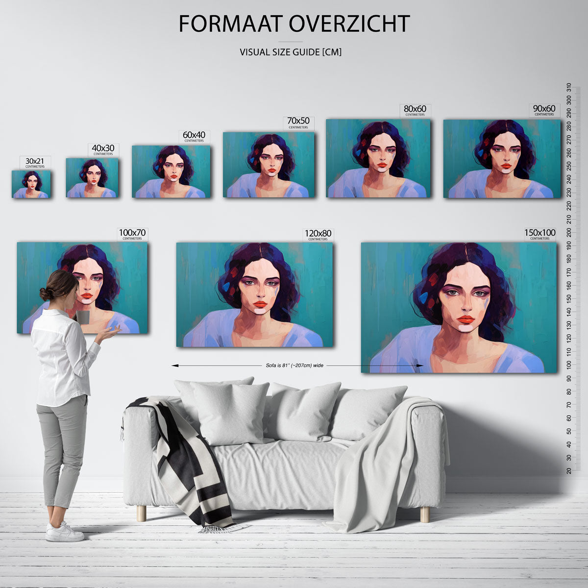 Portret vrouw – liggende muurposter met vrouwelijk portret