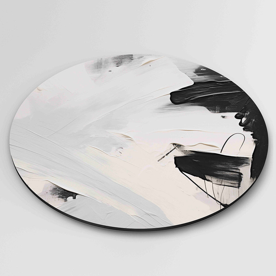 Abstracte zwart wit – ronde wanddecoratie met abstract ontwerp