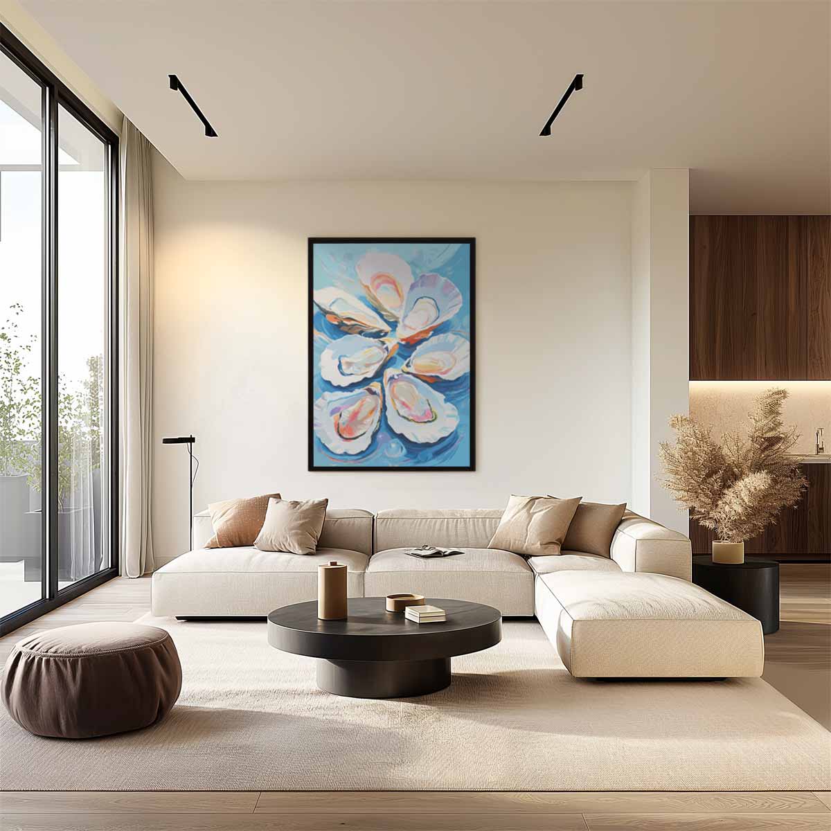 Vrolijke Oesters op Zee – staand kunstwerk voor modern interieur