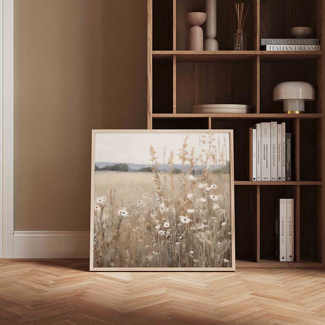 Veld met bloemen – vierkante wanddecoratie met kleur en vorm van WallArtistic