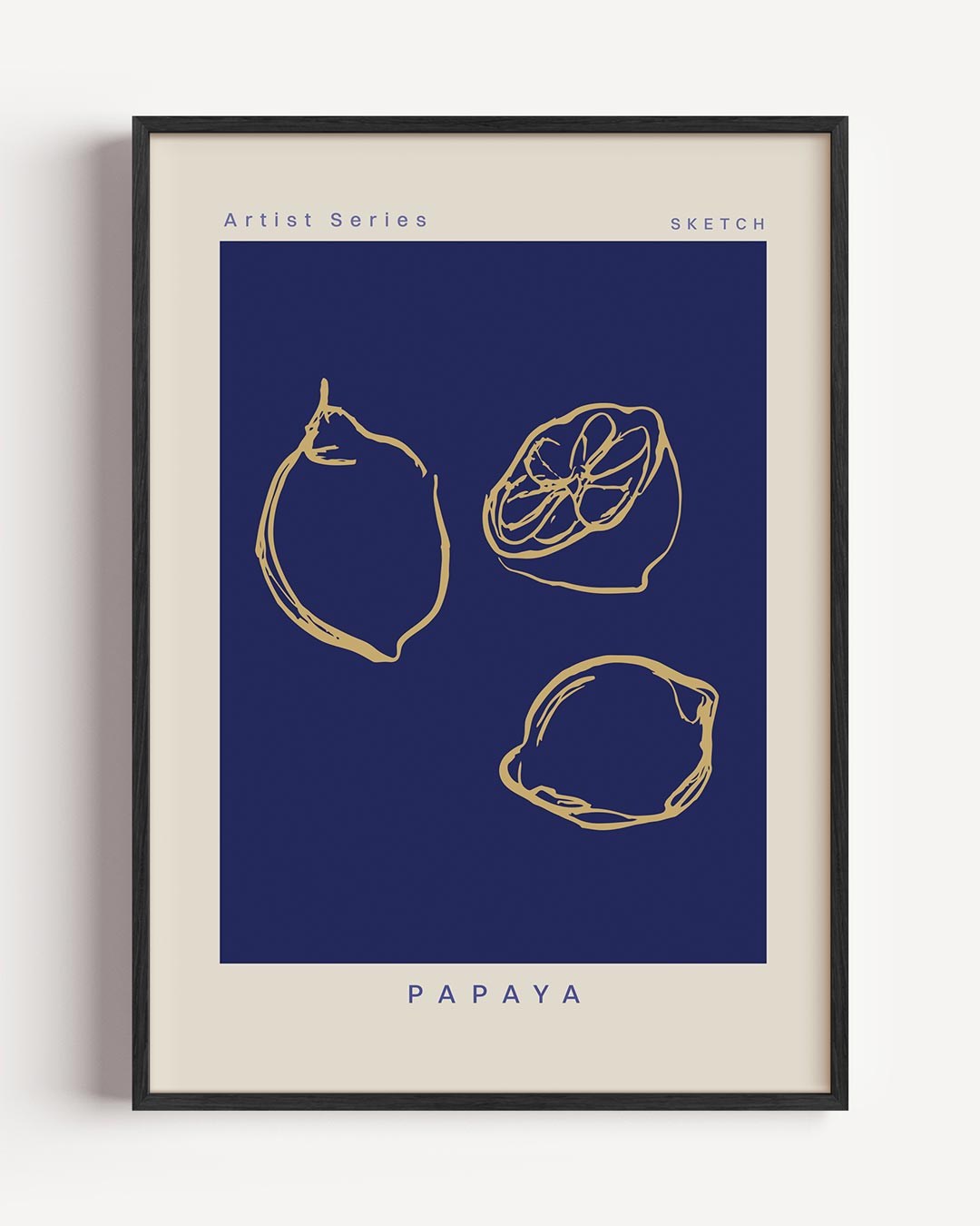 Exotische Papaya Sketsposter – keuken portret poster als wanddecoratie