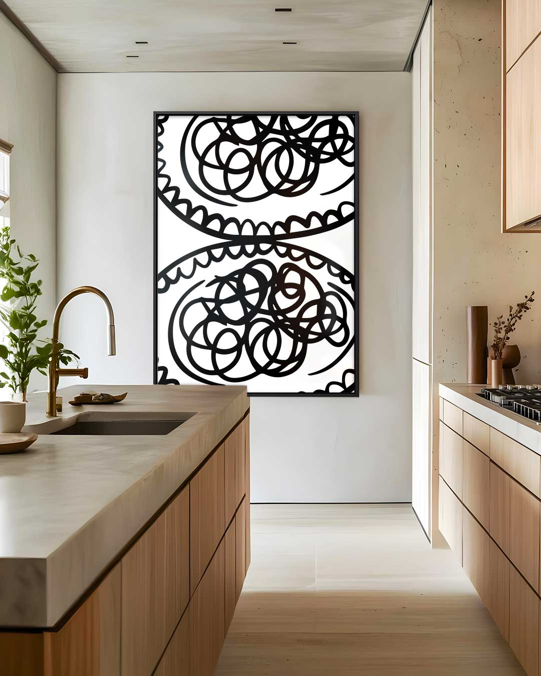 Zwart-wit Doolhof Schilderij – staand kunstwerk voor modern interieur