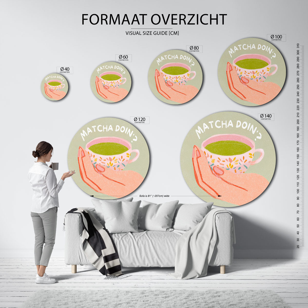 Matcha theekopje – abstracte wandkunst als muurcirkel van WallArtistic