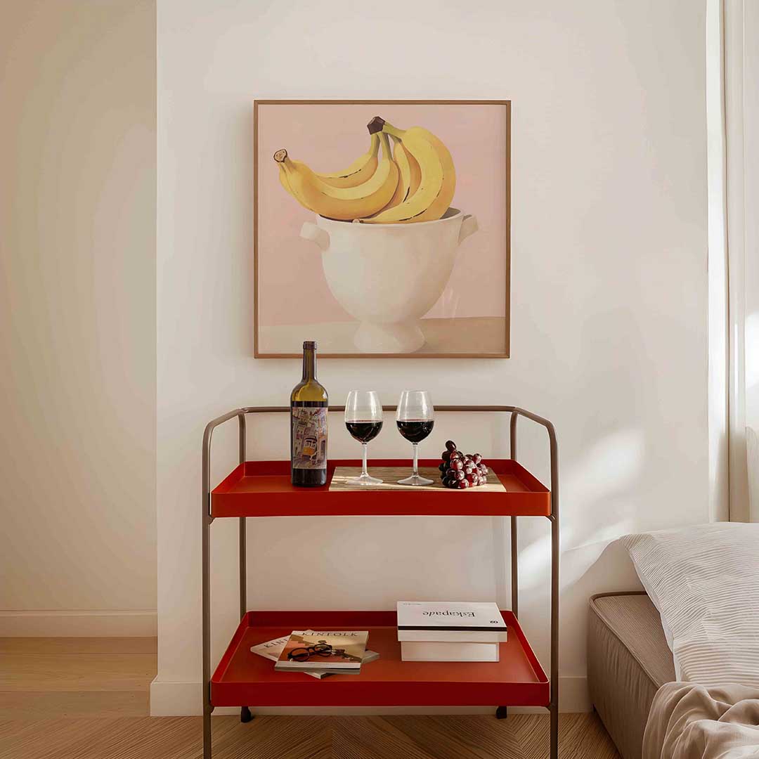 Bananen in schaal – vierkante keuken wanddecoratie van WallArtistic