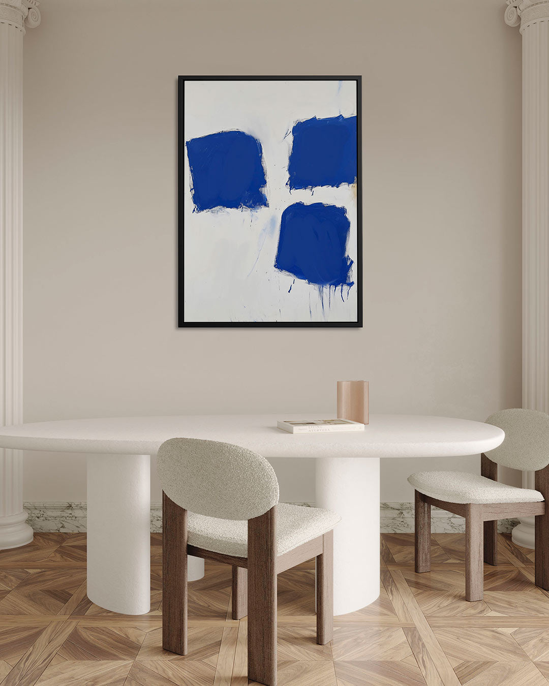 Dynamische blauwe vormen – staand wanddecoratie kunstwerk