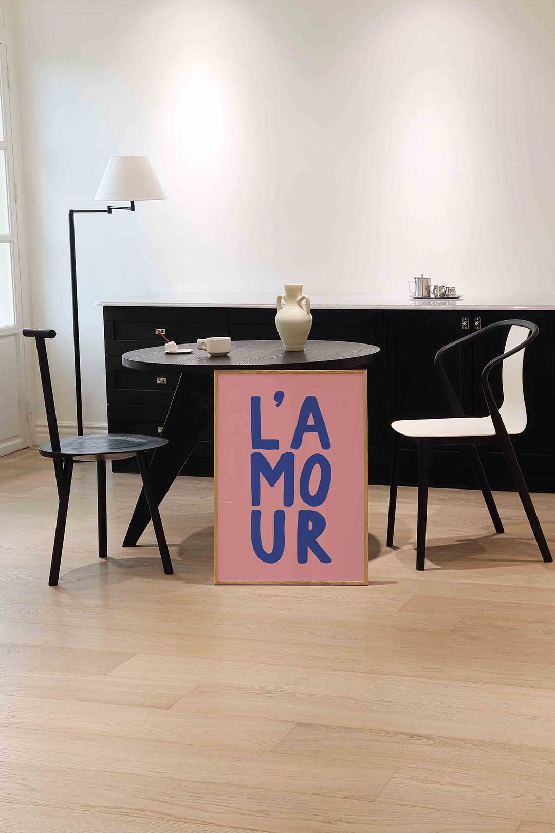 L'amour tekst – abstracte wandkunst als portret poster