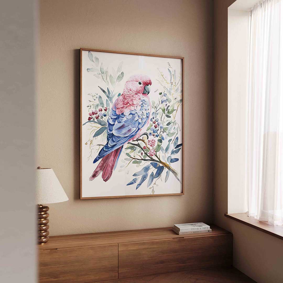 Papegaai en bladeren – dierenillustratie als portret poster