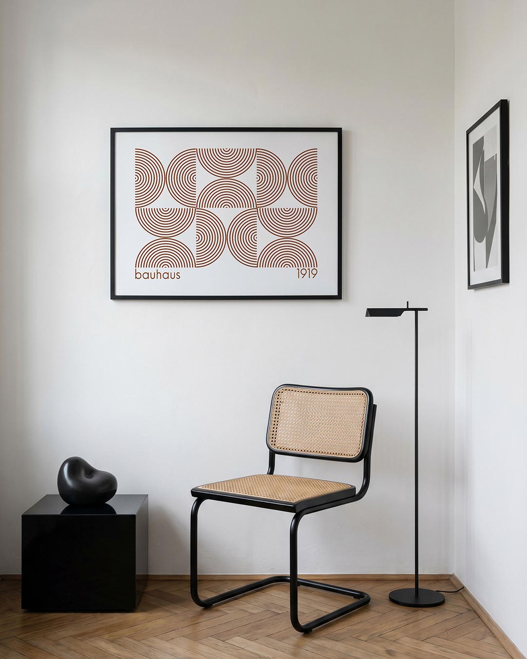 Cirkelpatroon en lijnen – geometrische Bauhaus poster in liggend formaat