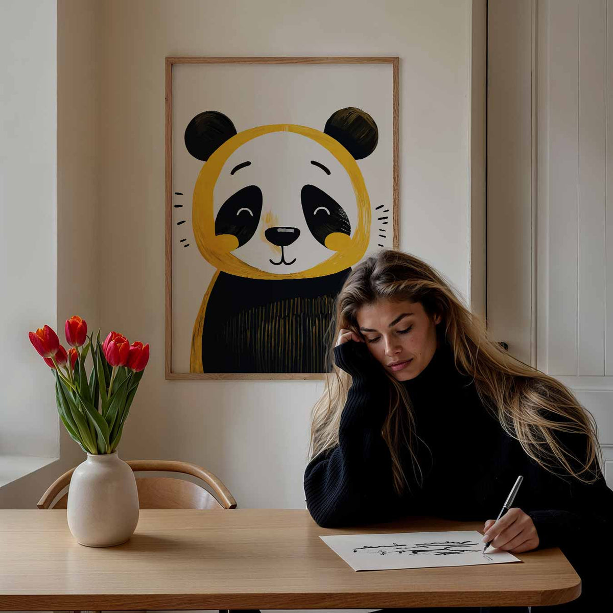 Vrolijke Panda Illustratie – staande muurposter voor de kinderkamer