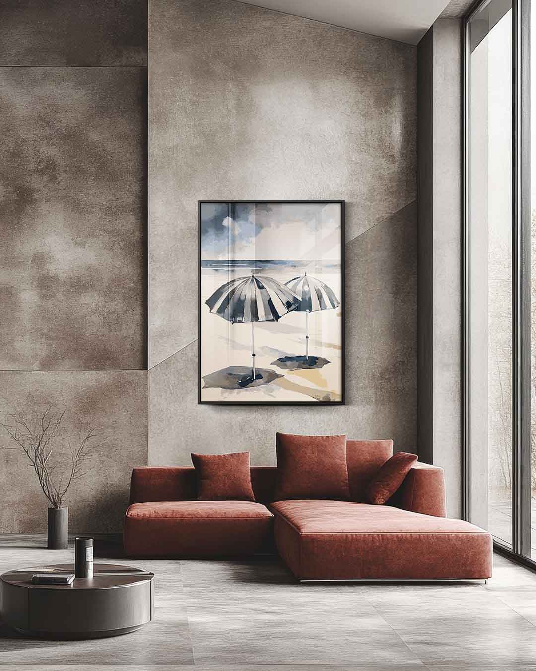 Strandparadijs Met Paraplu's – staande wandkunst voor woonkamer of interieur