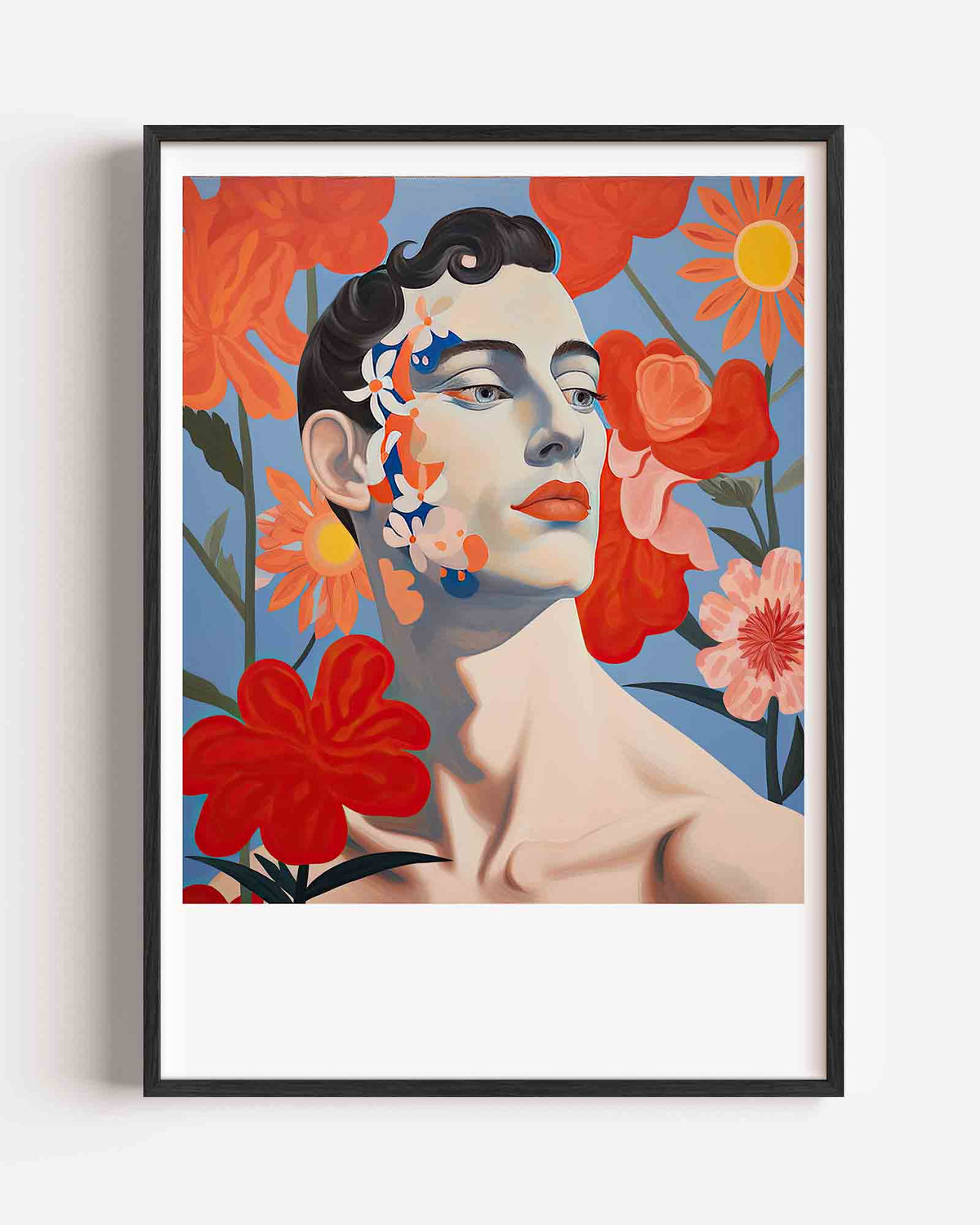 Portret met bloemen – kleurrijke illustratie portret poster als wanddecoratie