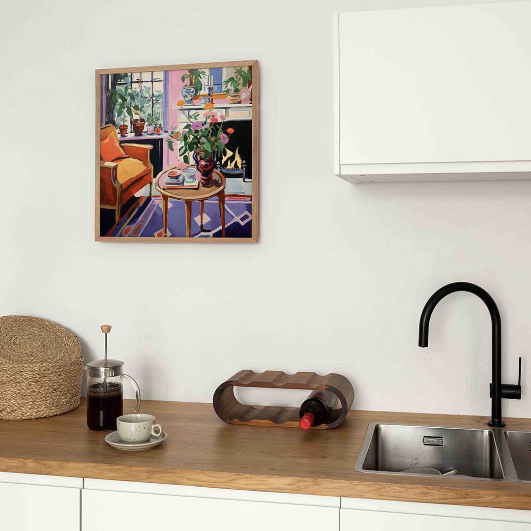 Interieur met bloemen – keukenposter in vierkant formaat