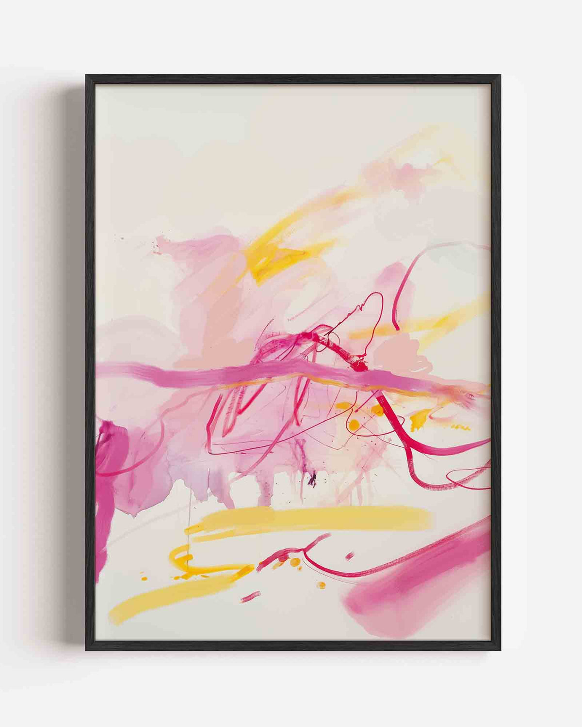 Abstracte roze en gele – Kunst & Design poster als staande wanddecoratie
