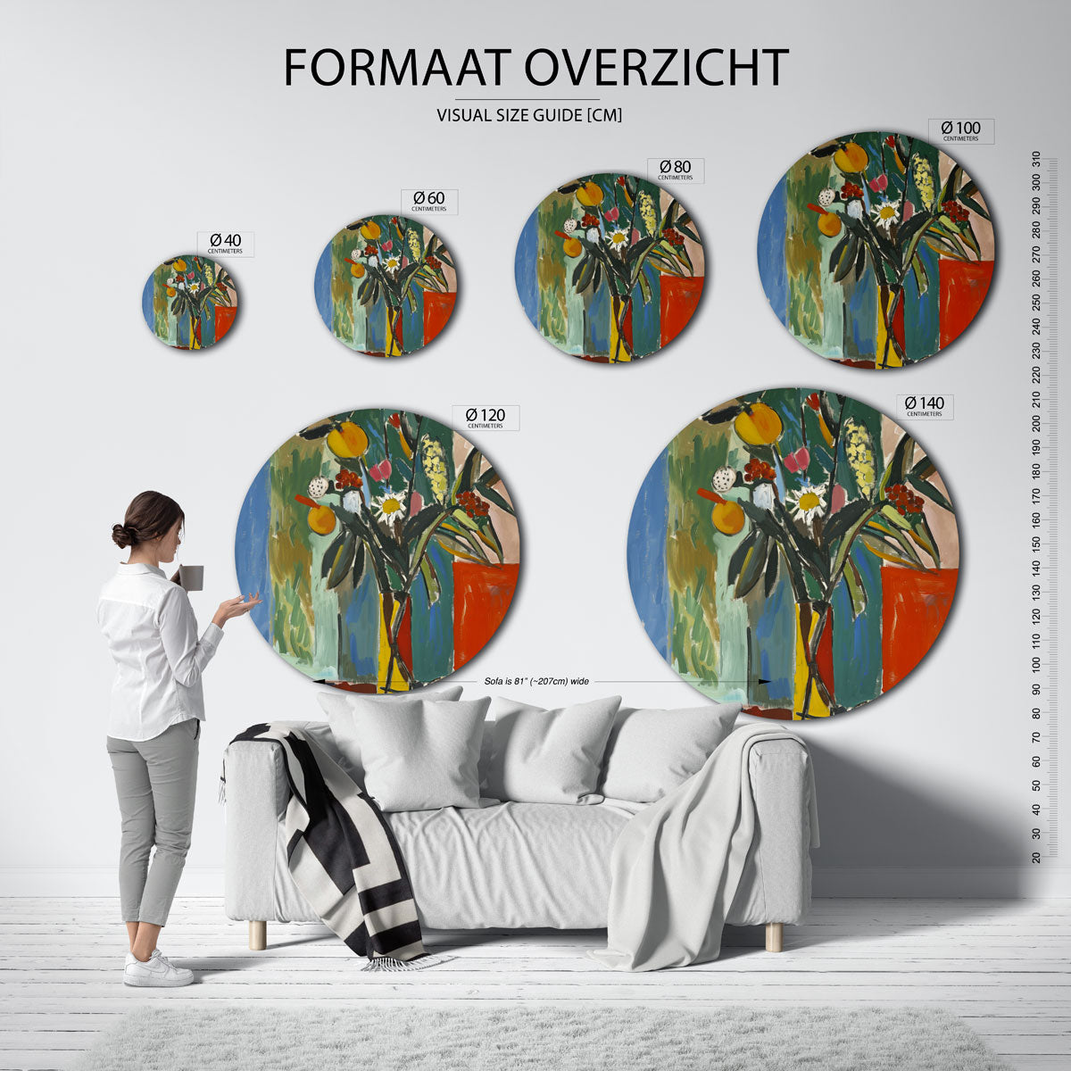 Bloemstilleven – ronde muurdecoratie met kleur en vorm
