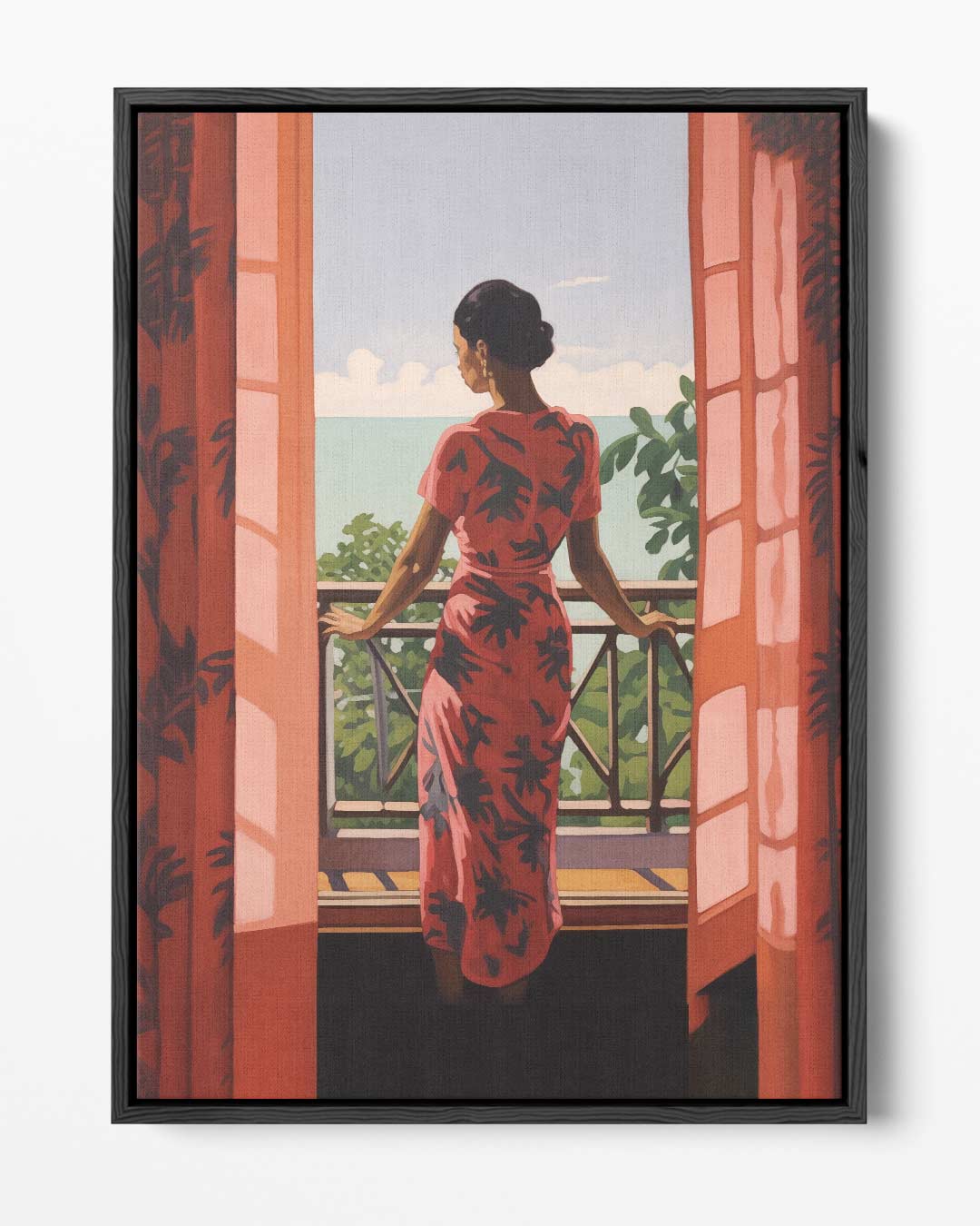 Zomers Balkonzicht – portret kunstwerk als wanddecoratie