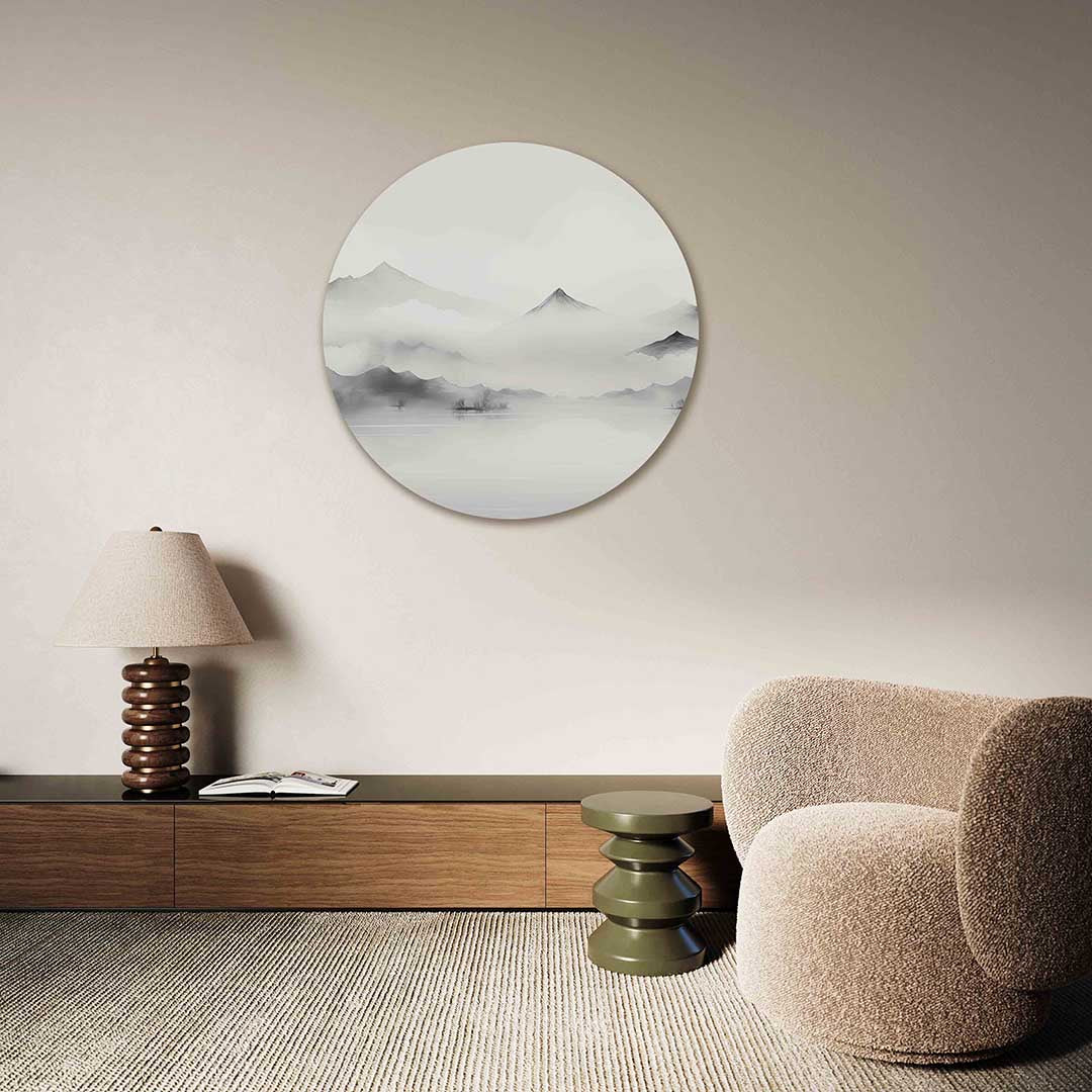 Berglandschap – Pop Art muurcirkel als ronde wanddecoratie