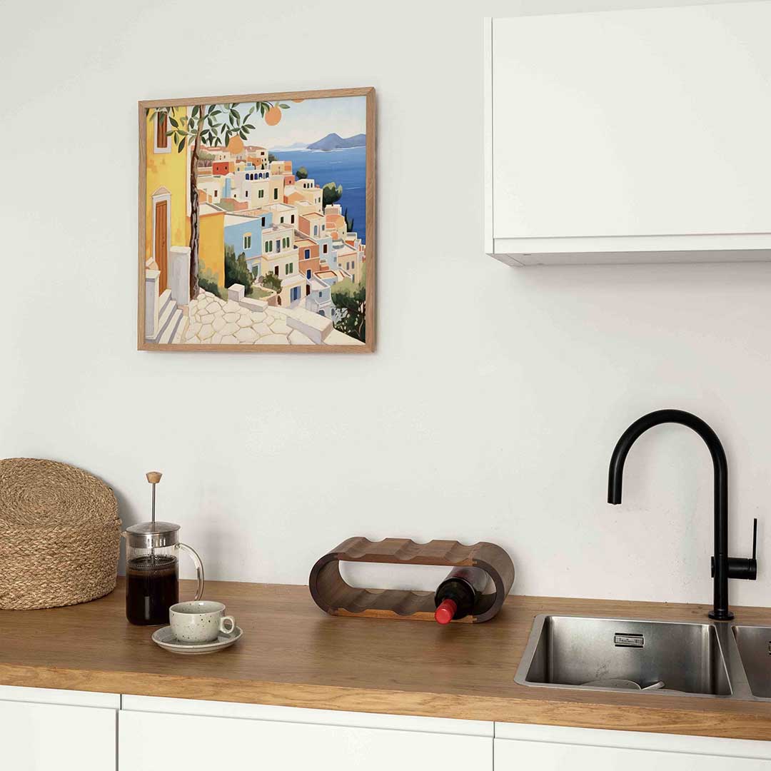 Mediterrane huizen – keukenposter in vierkant formaat