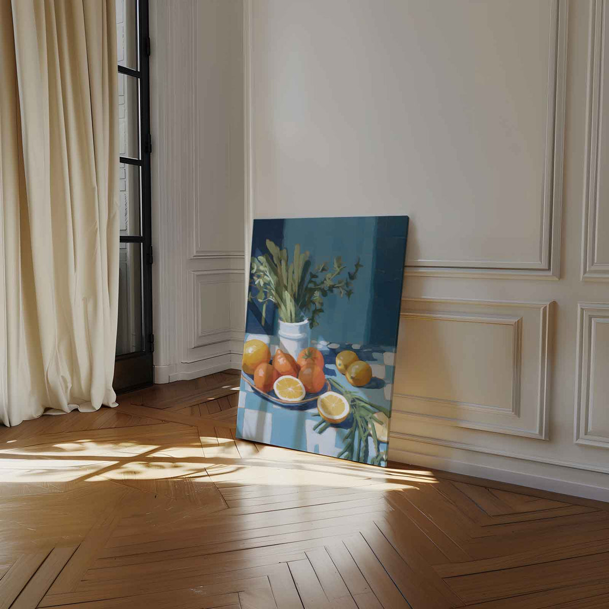 Frisse Citrussymfonie – staand kunstwerk voor modern interieur
