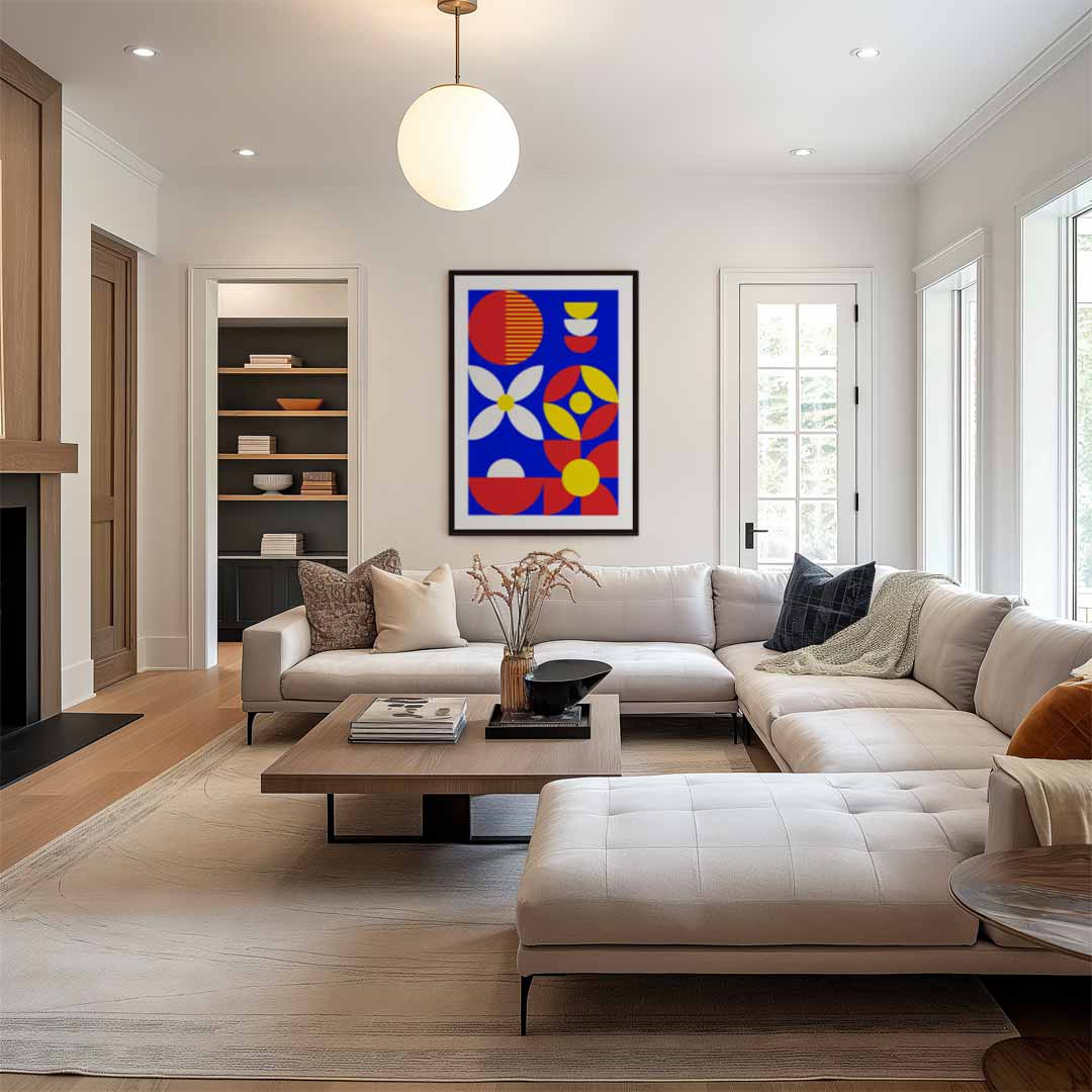 Kleurrijke Geometrische Abstractie – dibond wanddecoratie in staand formaat