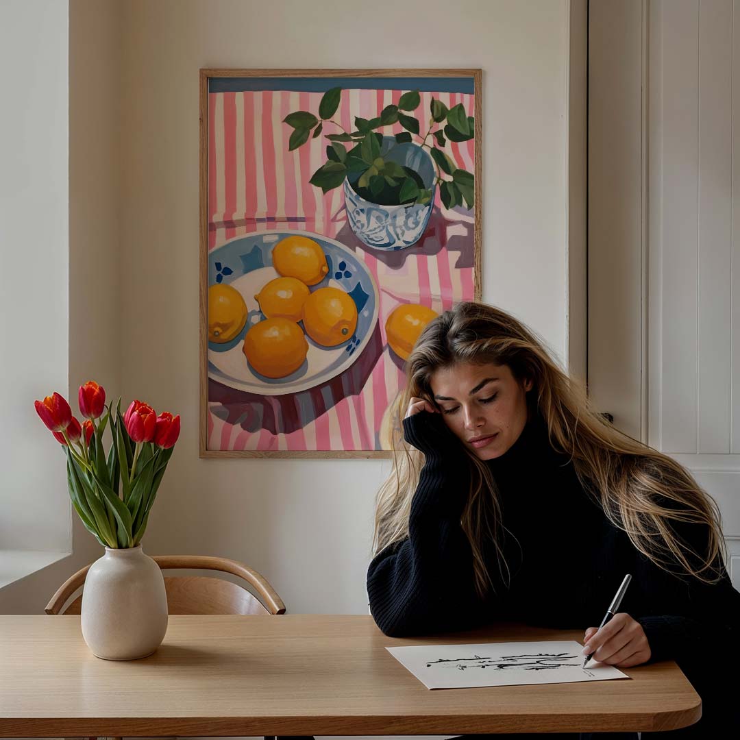 Zomers Tafereel met Citroenen – culinaire wandkunst als portret poster
