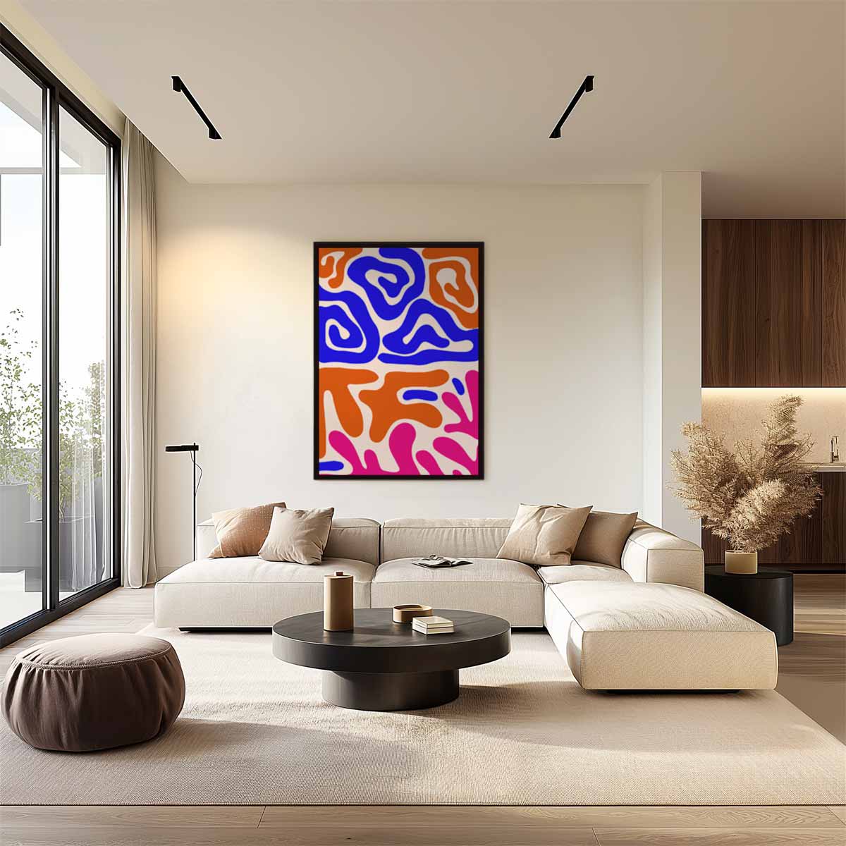 Kleurrijke Vormenexplosie – staand kunstwerk voor modern interieur