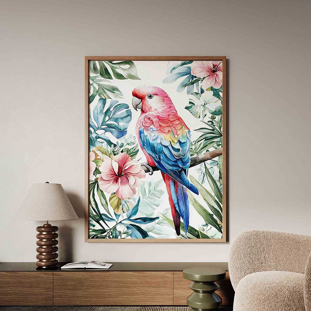 Papegaai en bloemen – dieren poster in staand formaat