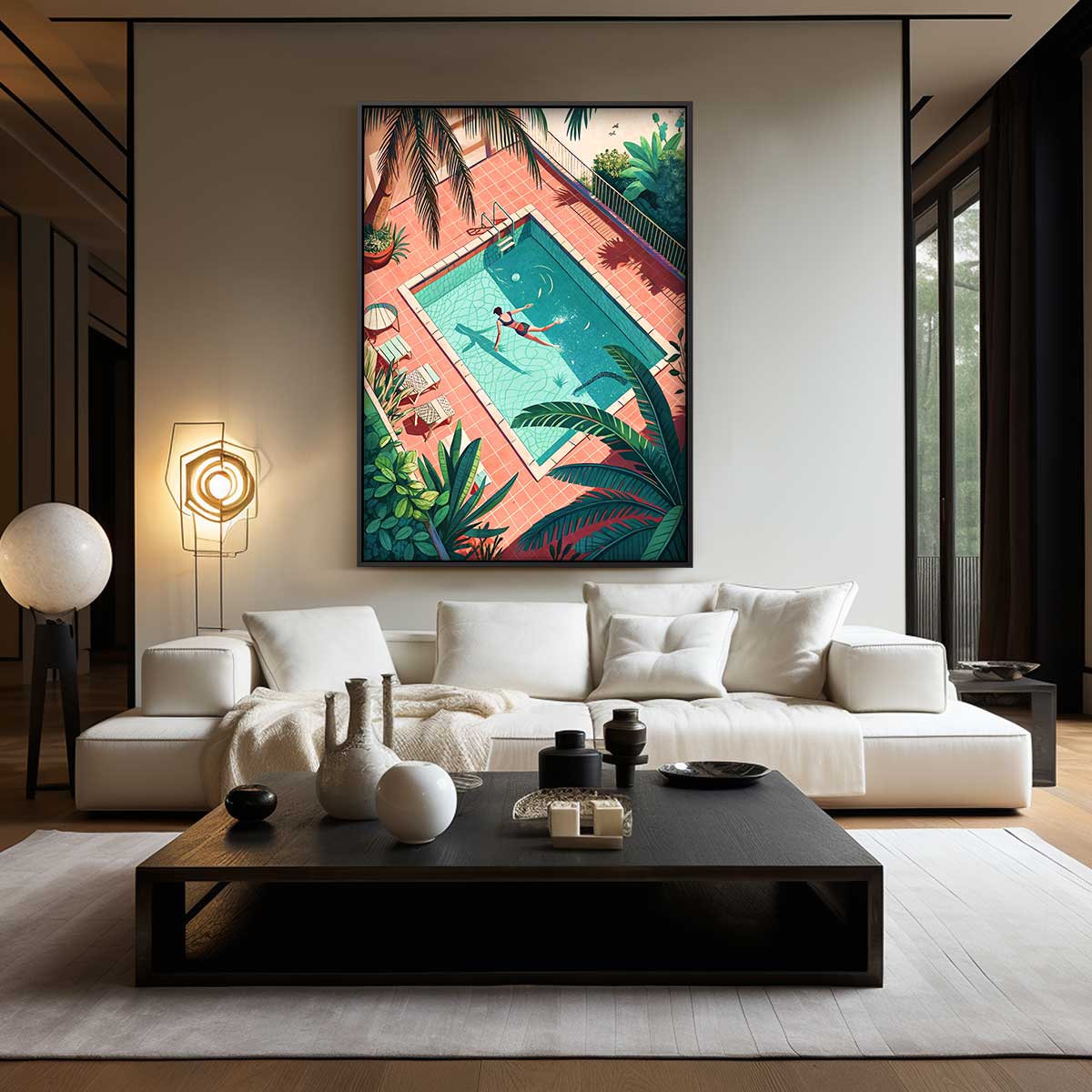 Zwemmen Onder de Palmen – staand kunstwerk voor modern interieur