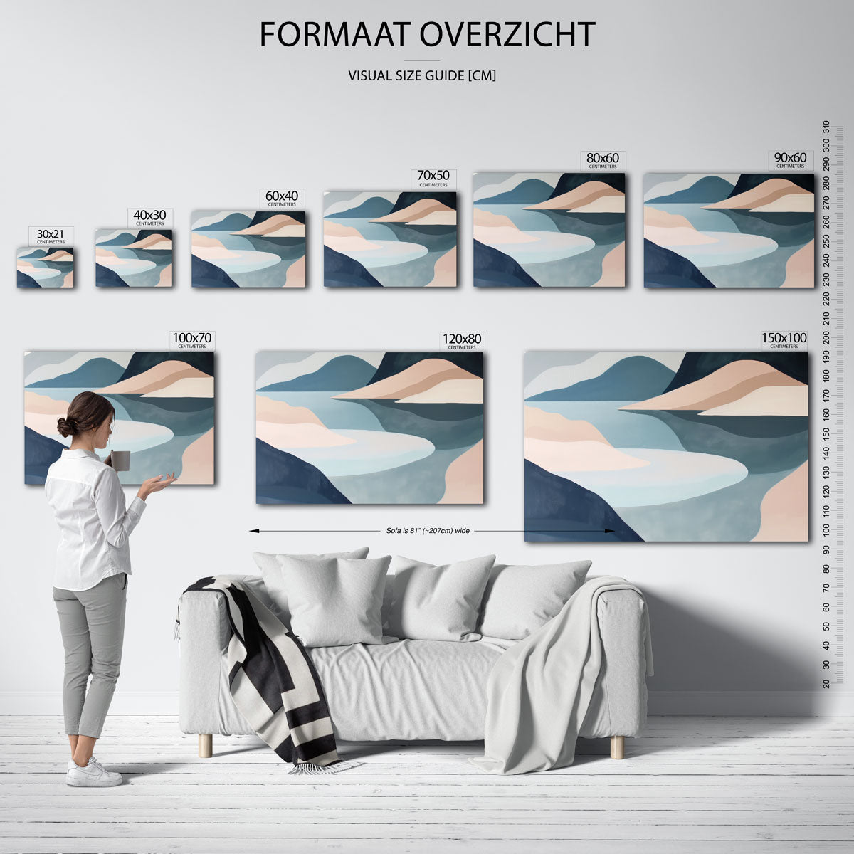 Abstracte landschapsvormen – liggende muurposter met kleurrijke abstracte vormen