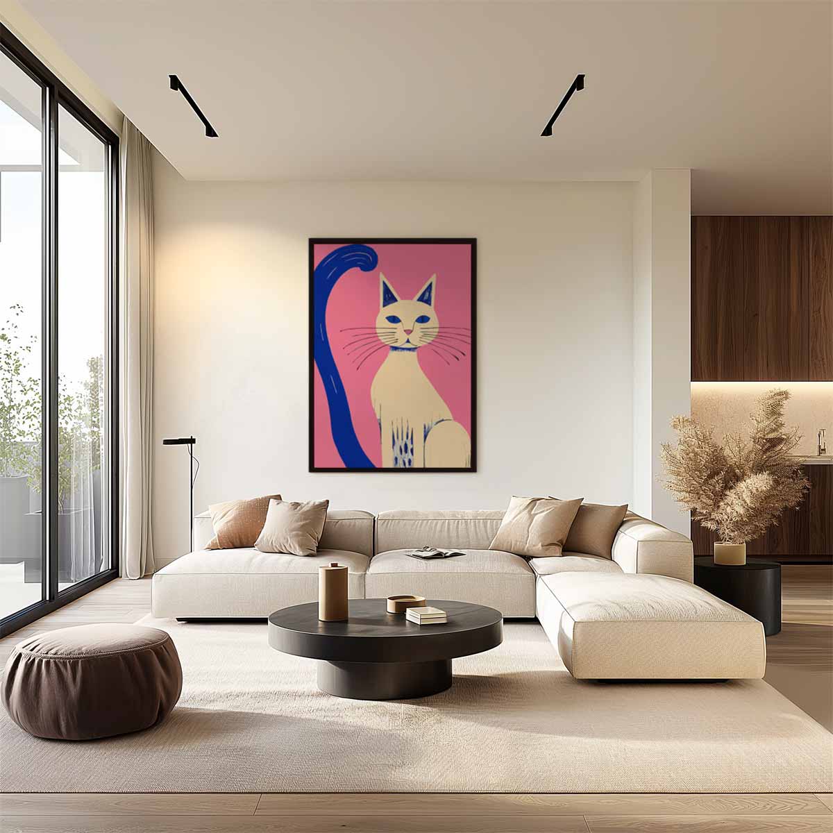 Kleurrijke Kat op Roze Achtergrond – staand kunstwerk voor modern interieur