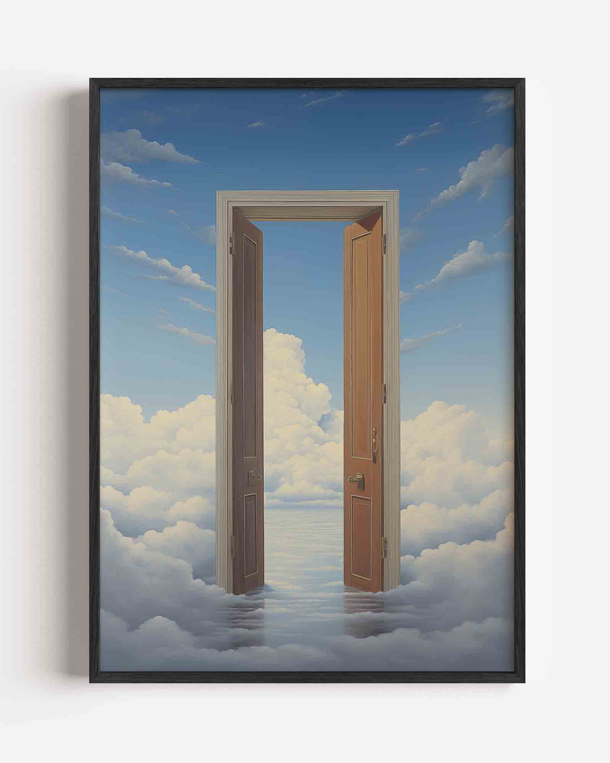 Deur naar wolken – surrealistische portret poster als wanddecoratie