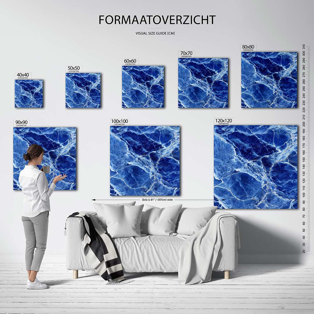 Blauwe marmerstructuur kunstwerk – materiaalweergave – dit werk toont een intrigerend patroon van blauwe en witte
